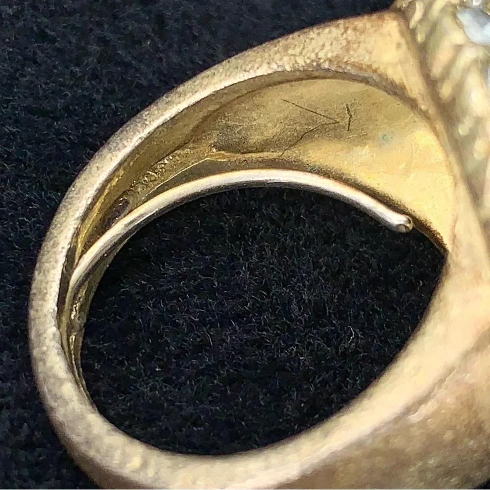 Vintage Cocktail Ring Black Silver Rhinestone Accents Adjustable Fit Goth Glam